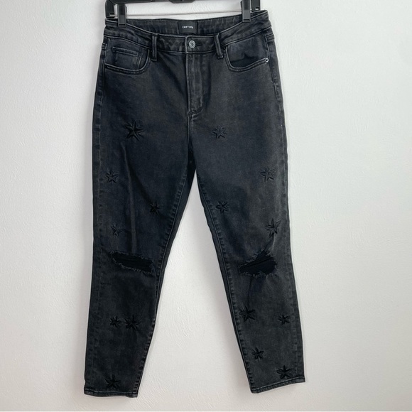 ANTHROPOLOGIE Driftwood Black Embroidered Stars Denim Jeans 28 - Picture 2 of 16